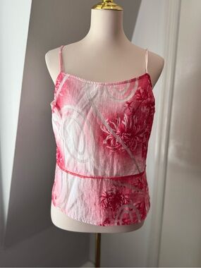 Kenzel Pink Floral Sheer Overlay Cami linen feel Top Women’s Size EU46 (US XL 14